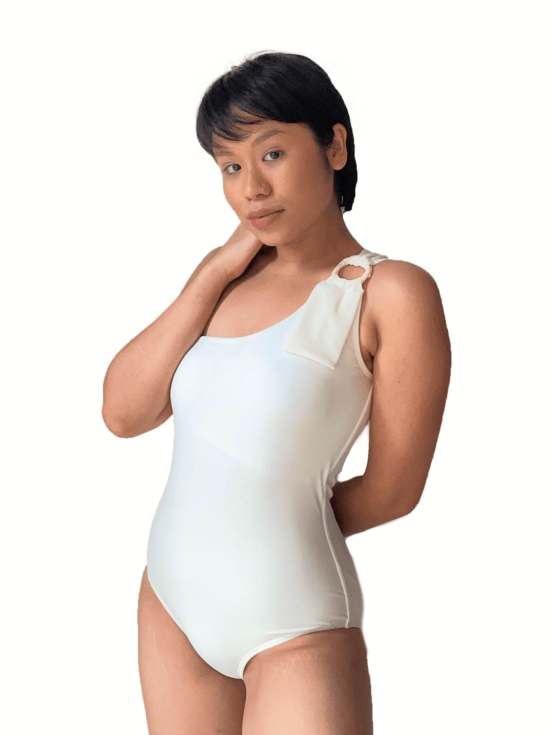 Aphrodite One Shoulder Toga Ring Swimsuit in White - Pink N' Proper