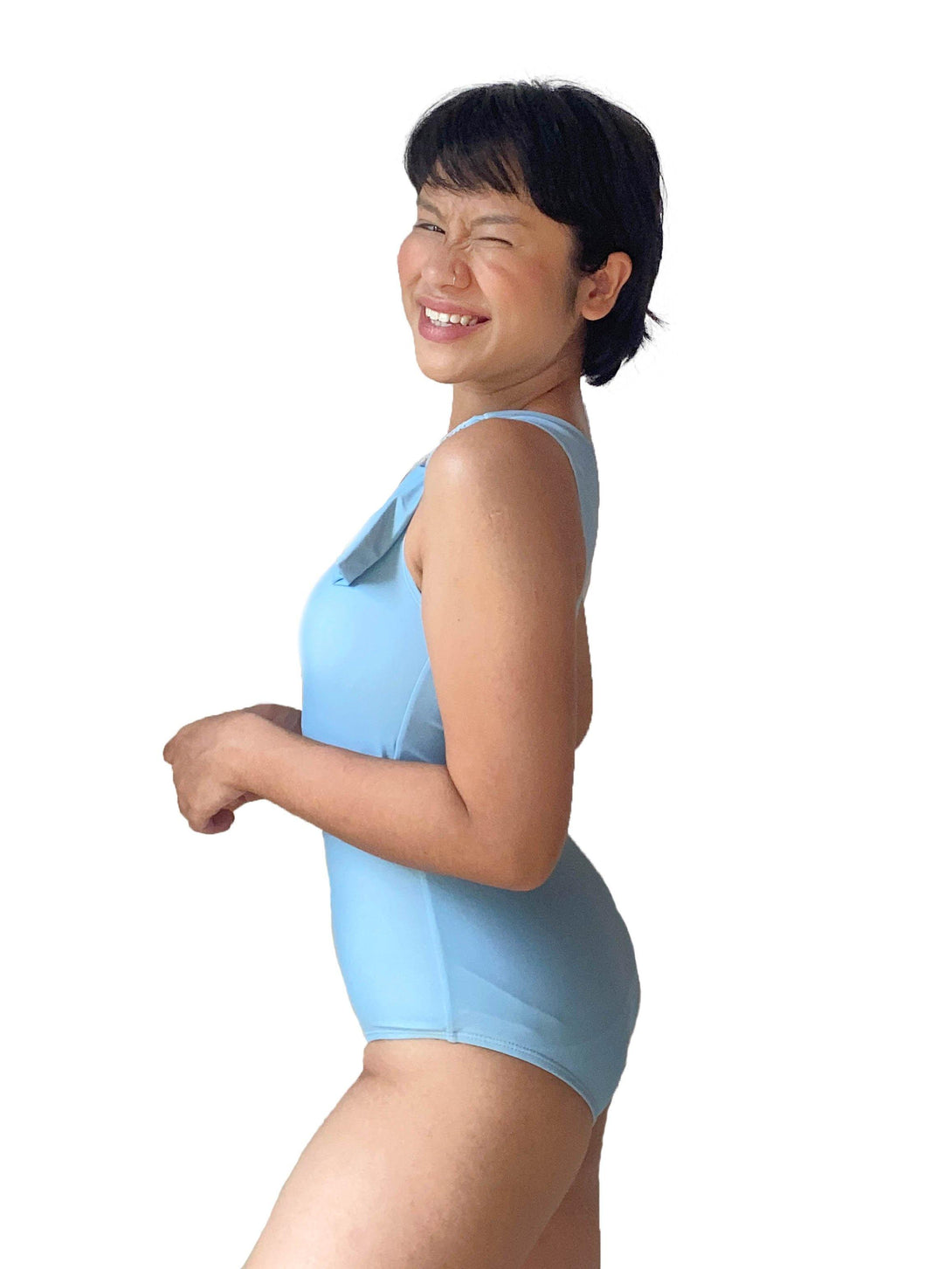 Aphrodite One Shoulder Toga Ring Swimsuit in Pastel Blue - Pink N' Proper