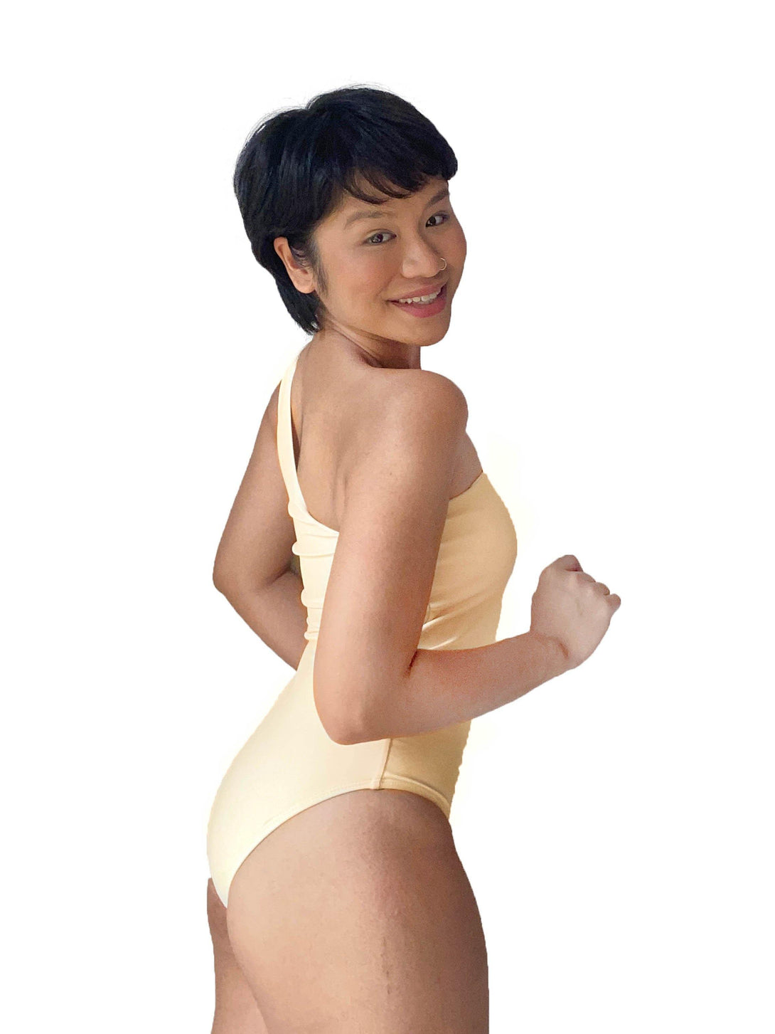 Aphrodite One Shoulder Toga Ring Swimsuit in Pastel Yellow - Pink N' Proper