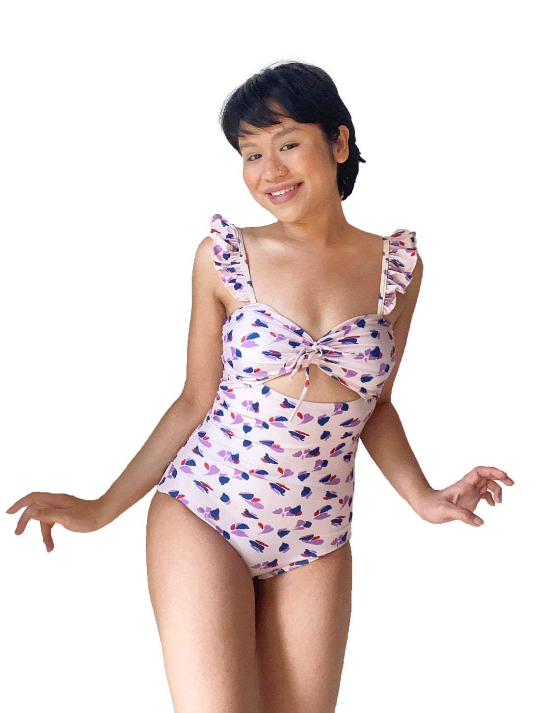 Ceres Pastel Ruffle Cut Out Swimsuit in Pink Purple - Pink N' Proper