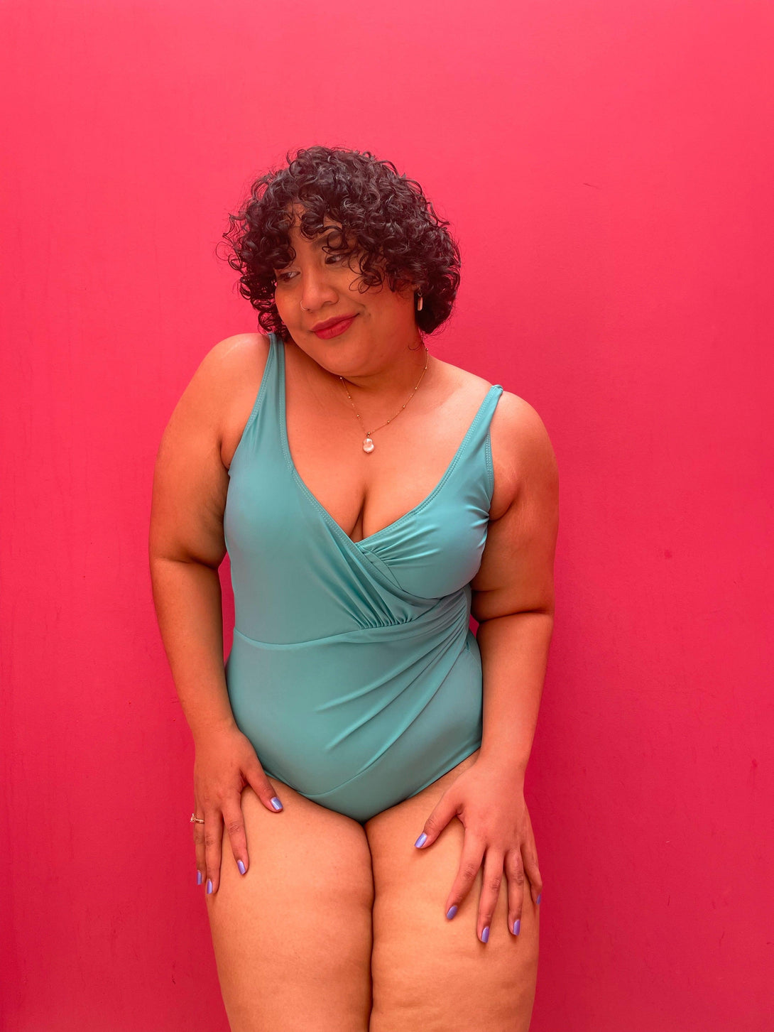Basic Deep V Bareback Shaping Swimsuit in Mint (Plus Size Available) - Pink N' Proper