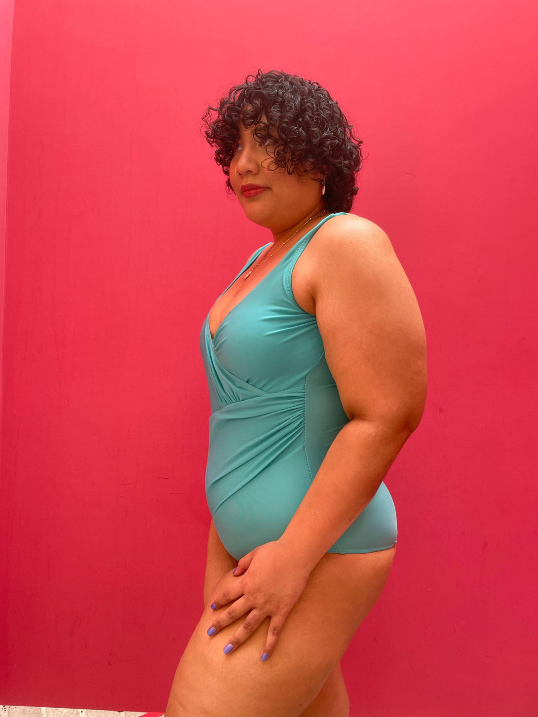 Basic Deep V Bareback Shaping Swimsuit in Mint (Plus Size Available) - Pink N' Proper