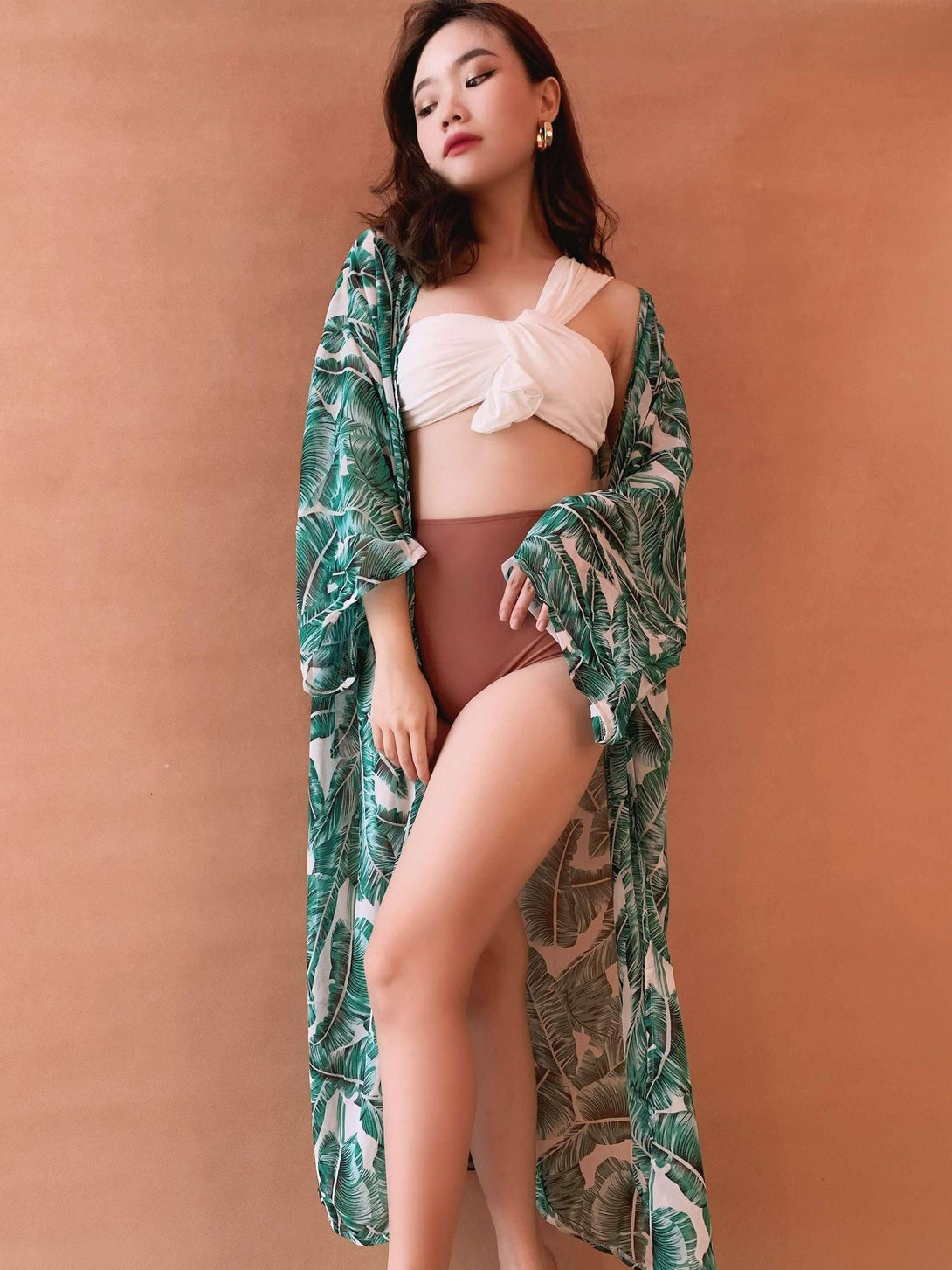 Kamala Leaf Long Beach Kaftan Green - Pink N' Proper