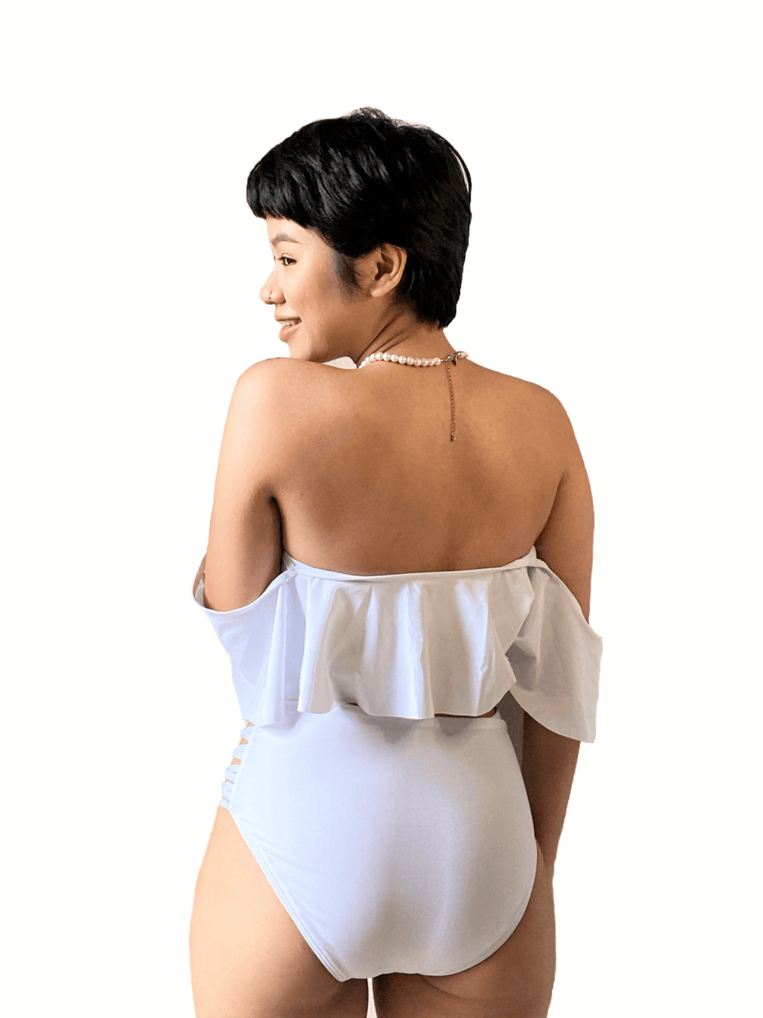 Karlie Off-Shoulder High-Waist Bikini Set in White - Pink N' Proper