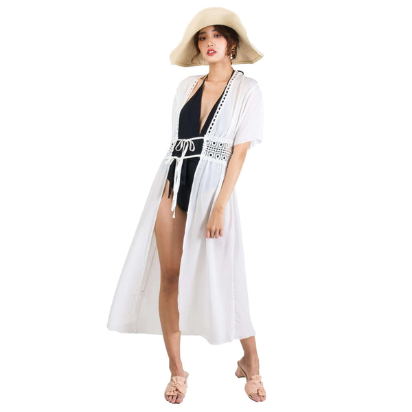 Pink N' Proper:Leia Eyelet Long Chiffon Beach Kaftan Dress