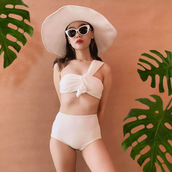 Pink N' Proper:Phylonoe Toga Bandeau Retro High-Waist Bikini Set in White