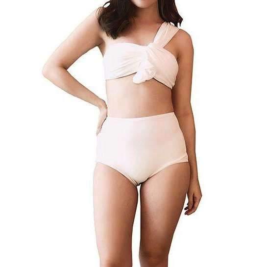 Pink N' Proper:Phylonoe Toga Bandeau Retro High-Waist Bikini Set in White