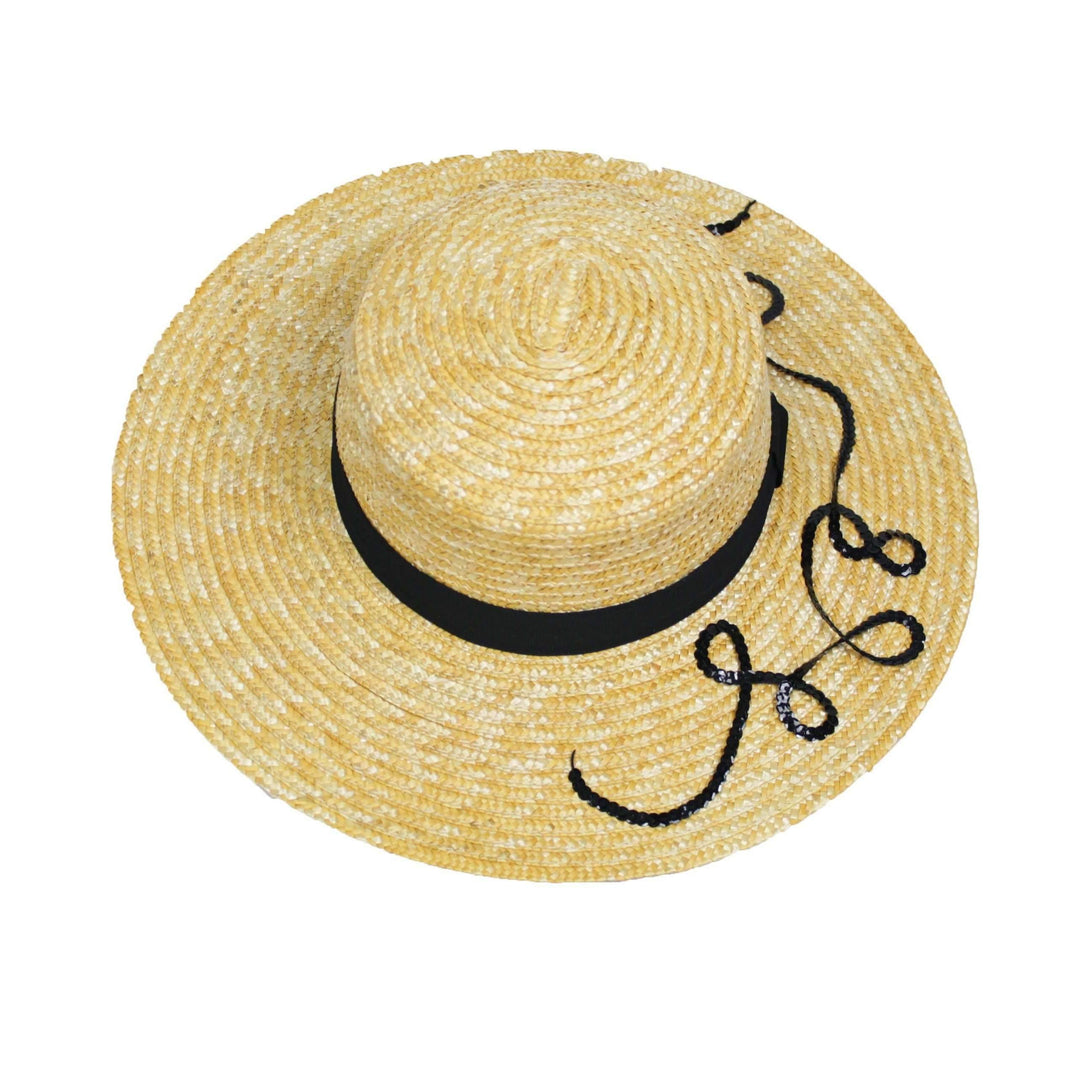 Pink N' Proper:Boater Hat,Black Pom Pom / Black