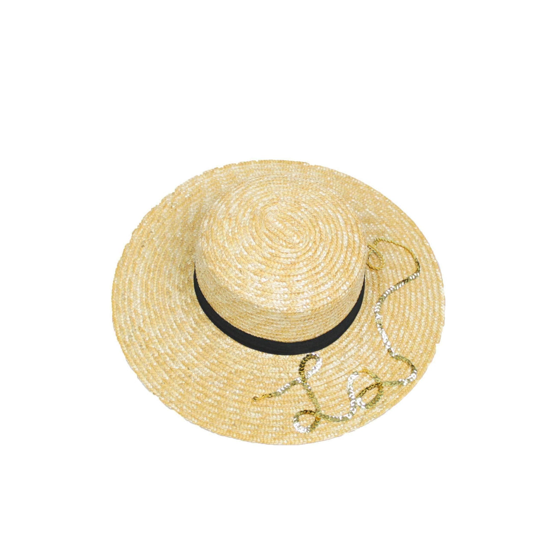 Pink N' Proper:Boater Hat,Black Pom Pom / Gold