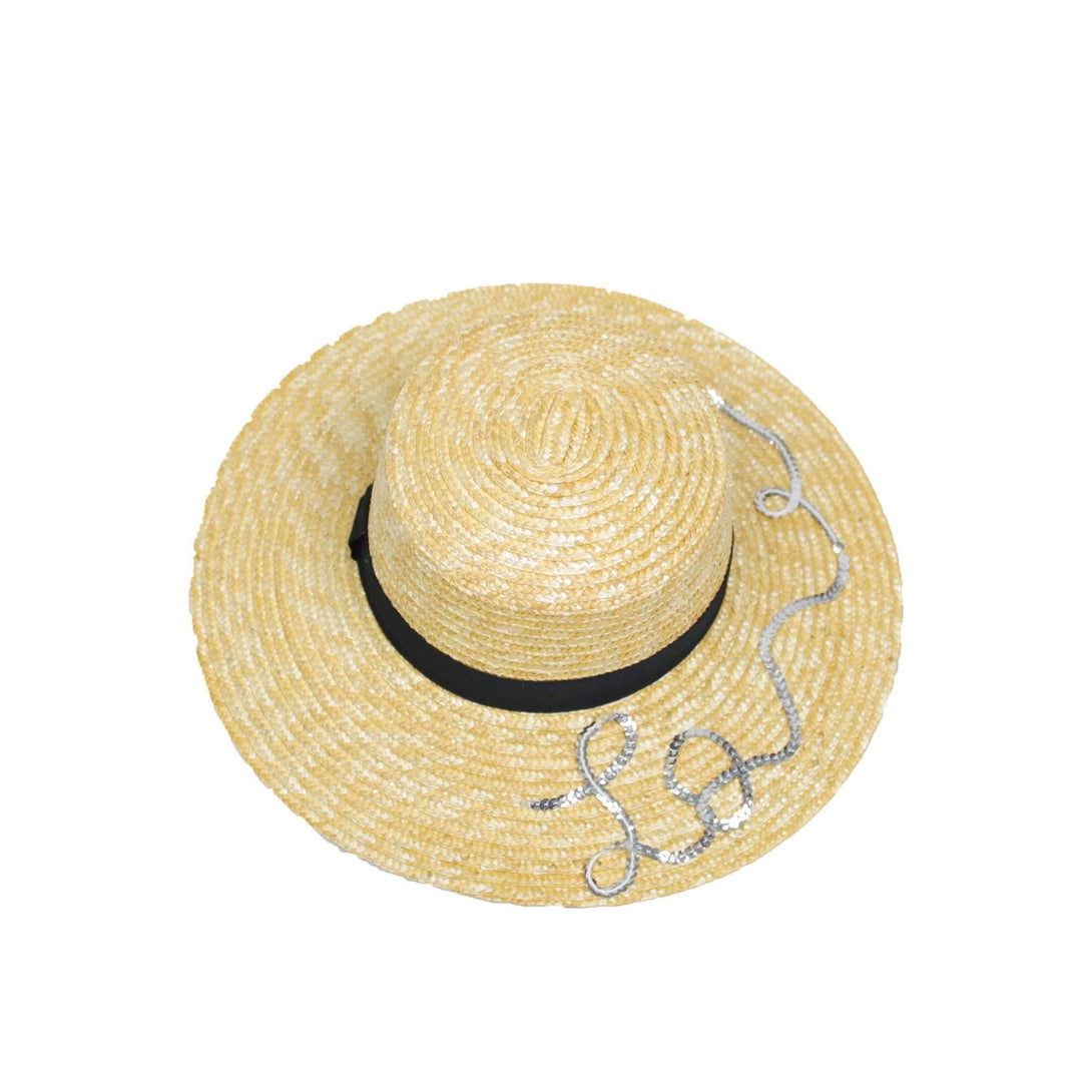 Pink N' Proper:Boater Hat,Black Pom Pom / Silver