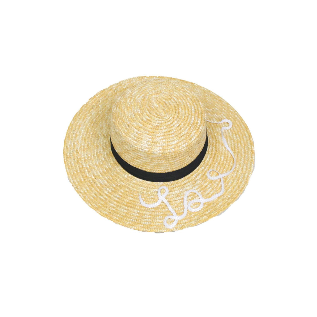 Pink N' Proper:Boater Hat,Black Pom Pom / White