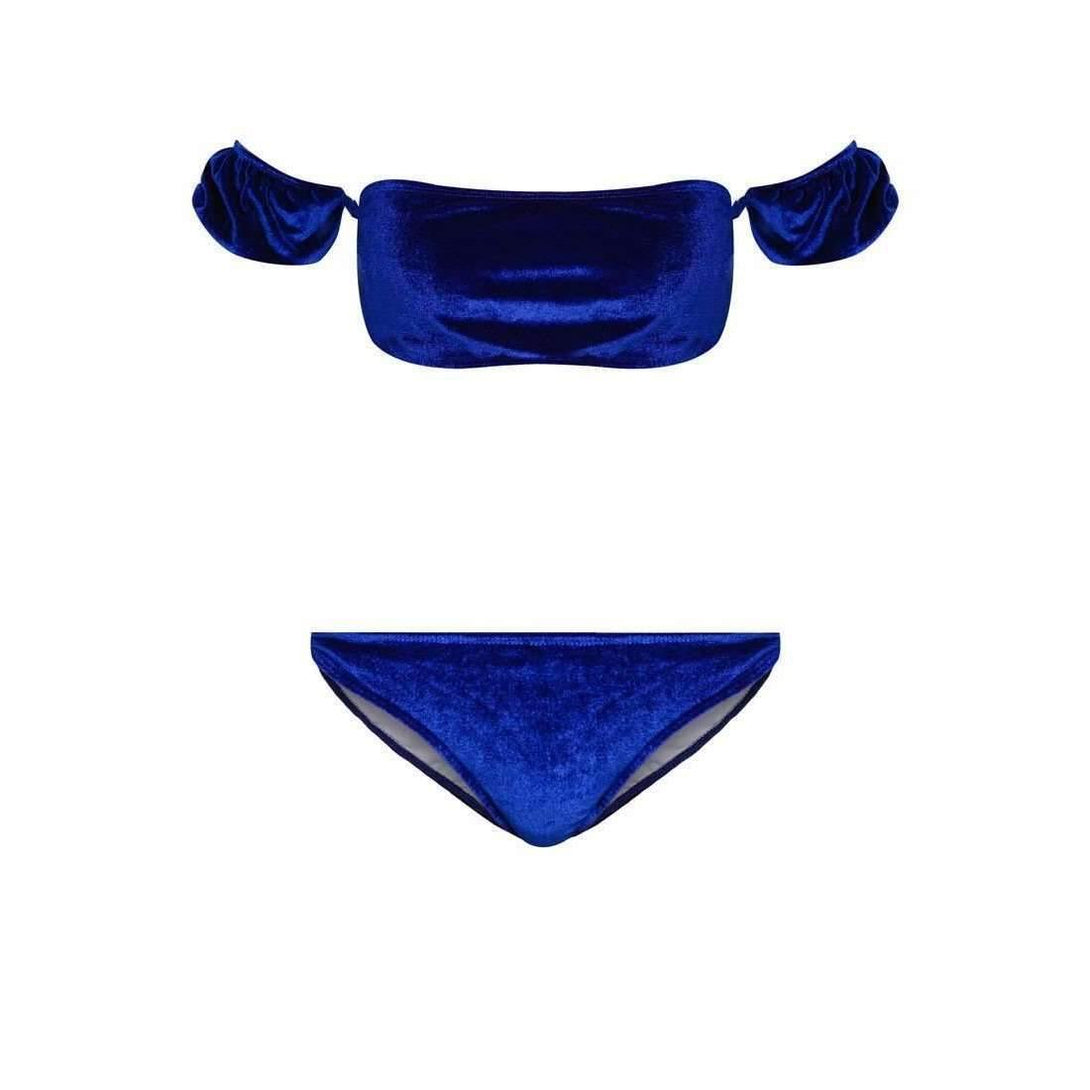 Pink N' Proper:Opulence Nebula Off Shoulder Velvet Bikini Set Blue
