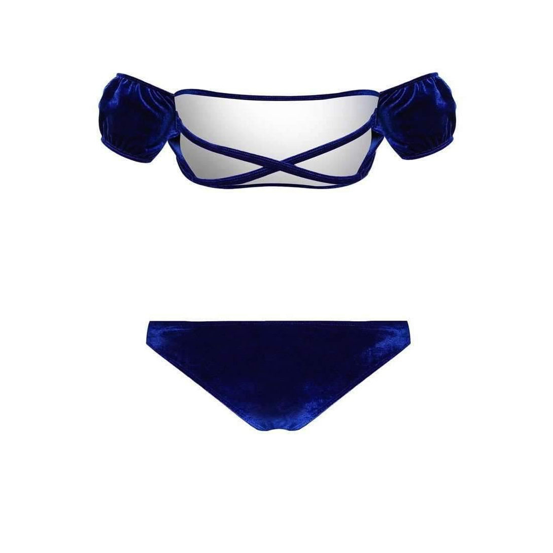 Pink N' Proper:Opulence Nebula Off Shoulder Velvet Bikini Set Blue