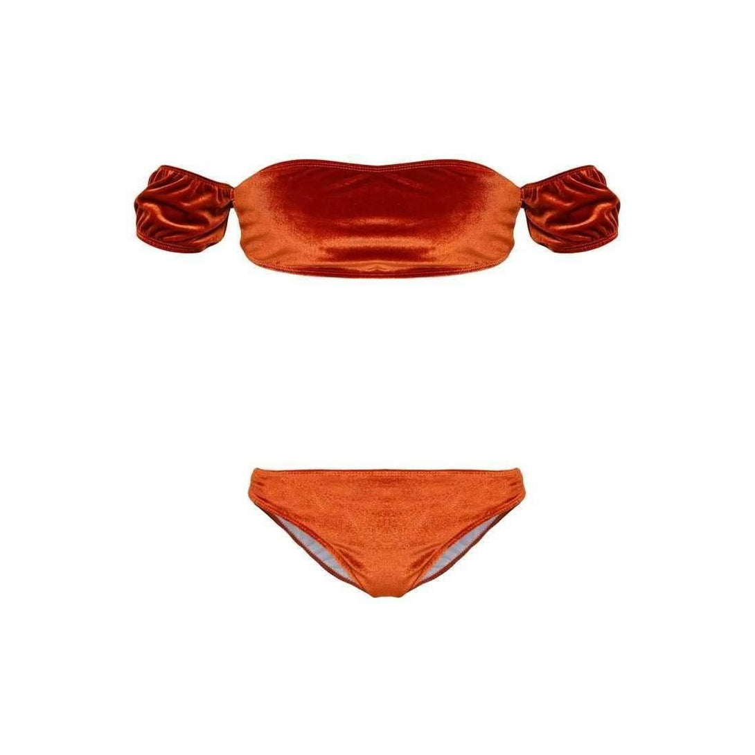 Pink N' Proper:Opulence Nebula Off Shoulder Velvet Bikini Set Orange