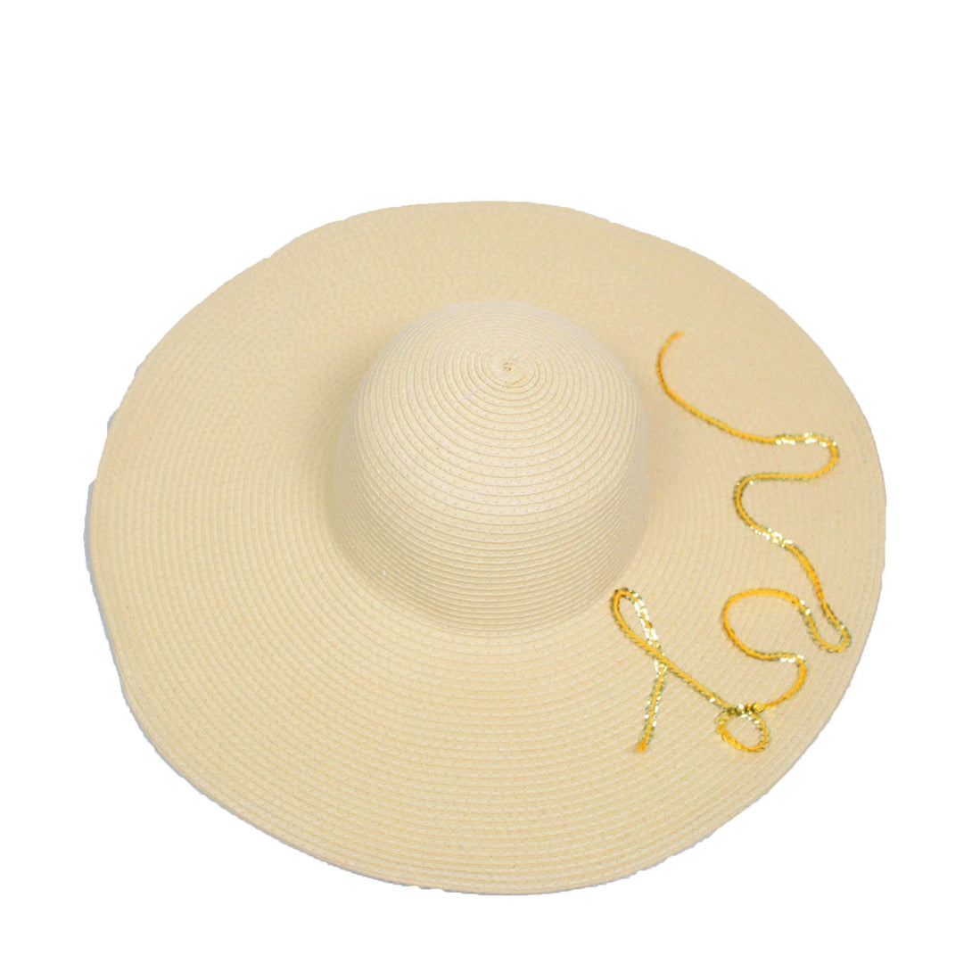 Pink N' Proper:Straw Hat in Beige,Black Pom Pom / Gold