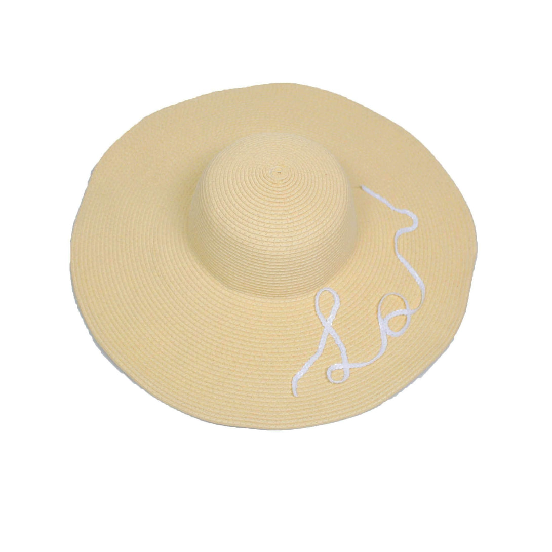 Pink N' Proper:Straw Hat in Beige,Black Pom Pom / White