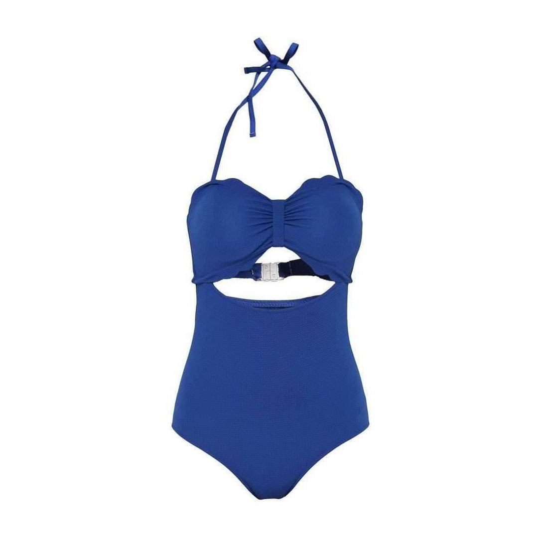 Pink N' Proper:Tamara Halter Cut Out Scallop Hem Swimsuit