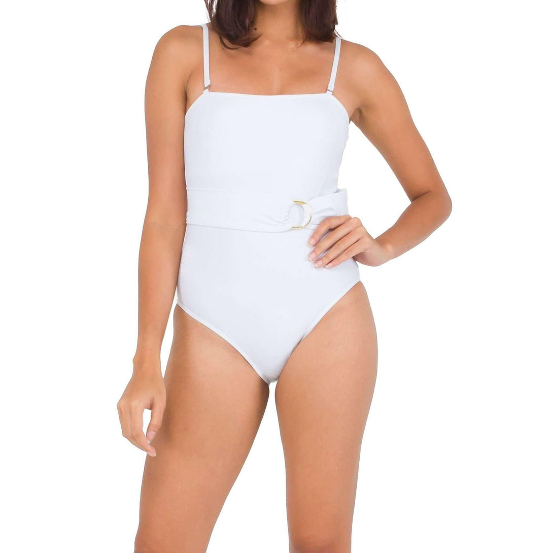 Pink N' Proper:Zeta Belted Straight Cut Swimsuit in White