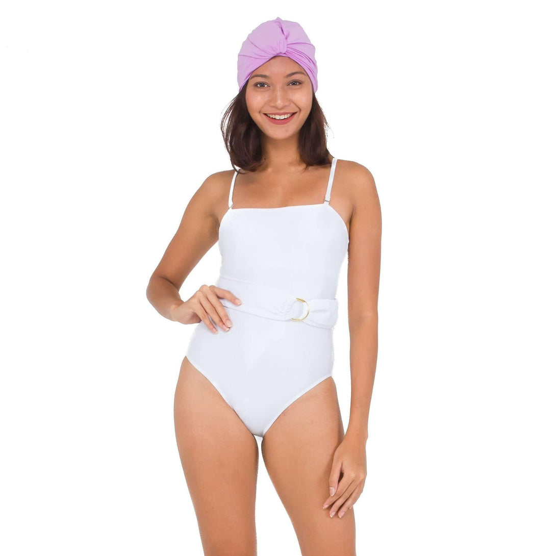 Pink N' Proper:Zeta Belted Straight Cut Swimsuit in White