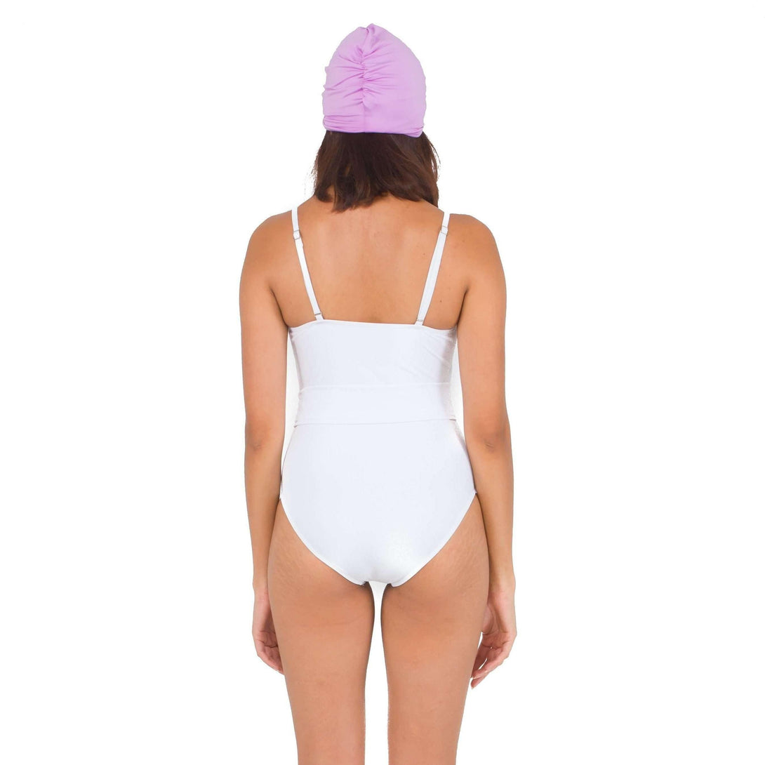 Pink N' Proper:Zeta Belted Straight Cut Swimsuit in White