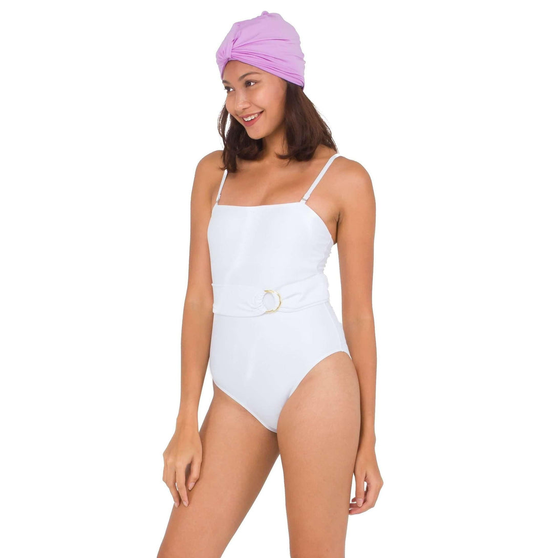 Pink N' Proper:Zeta Belted Straight Cut Swimsuit in White